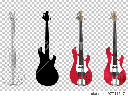 5弦ベースのシンプルなリアルイラストセット素材 97753547