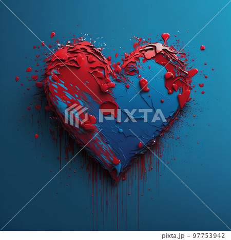 Heart made of paint on blue background. Heart. Love poster. Valentine's day wallpaper 97753942