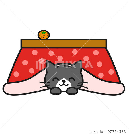 こたつでニッコリ温まるハチワレ黒猫 こたつでニッコリ温まるハチワレ黒猫 97754528