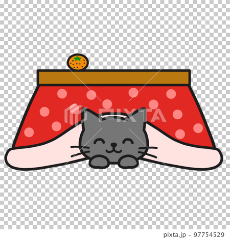 A black cat warming up with a kotatsu 97754529