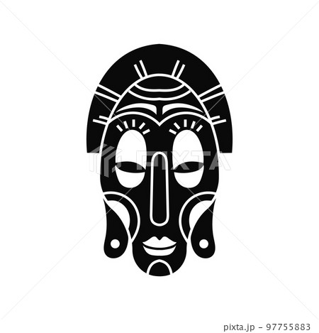 Traditional ethnic aborigine mask. Black head of ancient aboriginal deities 97755883