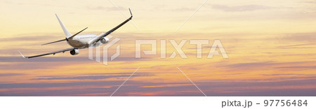 The passenger plane flying The passenger plane flying 97756484