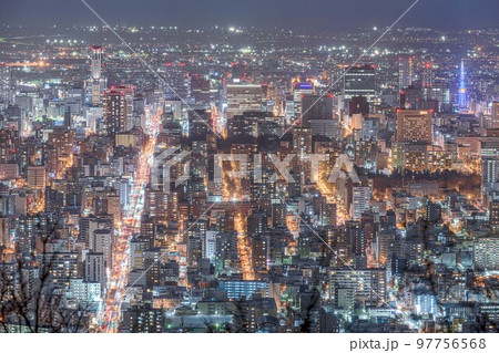 北海道　札幌　夜景　都市景観　街並み　三角山　大倉山　幌見峠 97756568