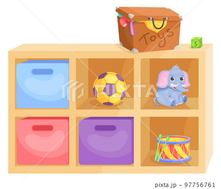 Toy storage. Kid wooden shelf cartoon icon 97756761