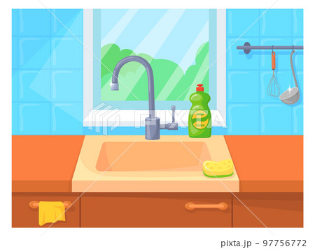 Empty sink. Cartoon kitchen interior. Home washstand 97756772