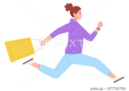 Young woman running with shopping bag. Hurrying for sale 97756789