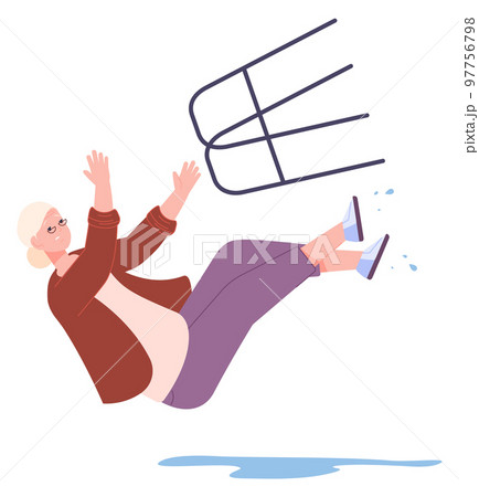 Senior woman slipping on wet floor. Elderly person falling Senior woman slipping on wet floor. Elderly person falling 97756798