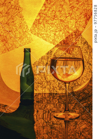 Still life with a bottle and glasses on an abstract background 97756828