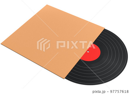 Black vinyl LP record with cover isolated on white background. 97757618
