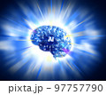3D rendering of Artificial Intelligence brain technology with a circuit board inside over a shiny background 97757790