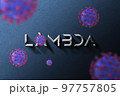 Collage of flu COVID-19 Lambda virus cells in the air 97757805