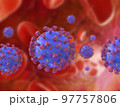 A collage of flu COVID-19 virus cells inside blood vessel 97757806
