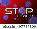 Stop COVID-19 Lambda virus cells sign in red background 97757809