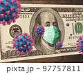 Business and financial crisis concept US dollar money bill hit by coronavirus 97757811
