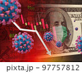 Business and financial crisis concept US dollar money bill hit by coronavirus 97757812