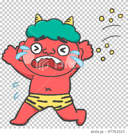 Setsubun illustration Red ogre running away from beans while crying 97761025