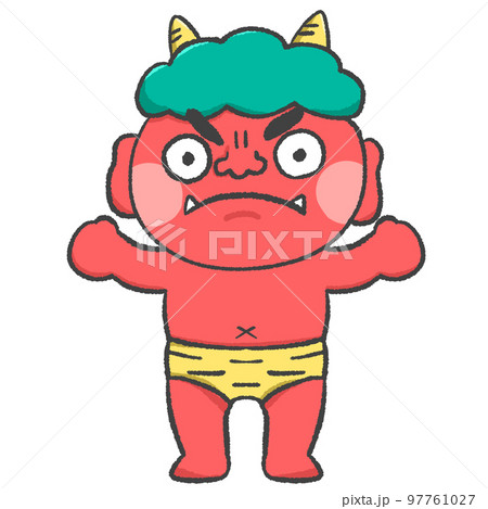 節分イラスト　口閉じてむすっと怒る赤鬼 97761027