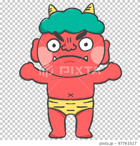 節分イラスト　口閉じてむすっと怒る赤鬼 97761027