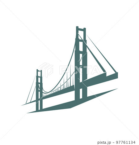 Bridge icon. Transportation or construction industry company graphic emblem, tourism or travel landmark minimalistic vector symbol or city architecture monochrome sign with suspension bridge 97761134