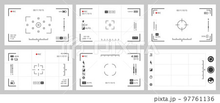 Camera viewfinder screen. DSLR interface focus screen, photo camera transparent border or vector overlays set. Camcorder viewfinder display, videography device preview grid background Camera viewfinder screen. DSLR interface focus screen, photo camera transparent border or vector overlays set. Camcorder viewfinder display, videography device preview grid background 97761136