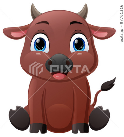 Cute little buffalo cartoon sitting 97761316