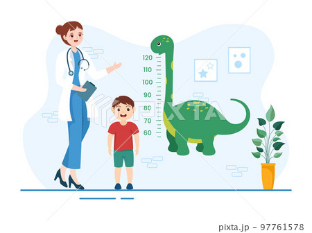 Pediatrician Examines Sick Kids and Baby for Medical Development, Vaccination and Treatment in Flat Cartoon Hand Drawn Templates Illustration 97761578