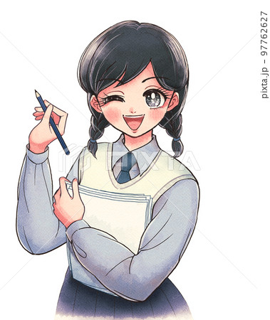 手描きイラスト風 書類を持った高校部活マネージャーのイラスト素材