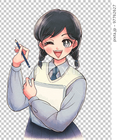 手描きイラスト風・書類を持った高校部活マネージャー 97762627