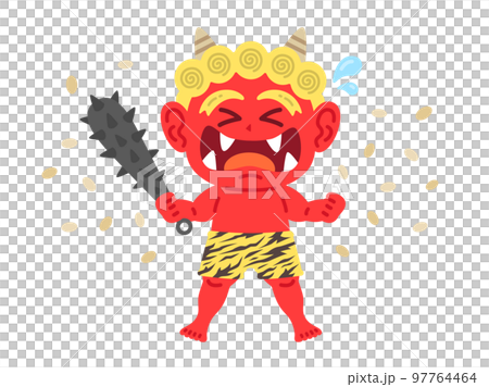 節分で豆を投げられる、赤鬼のキャラクターのイラスト 97764464