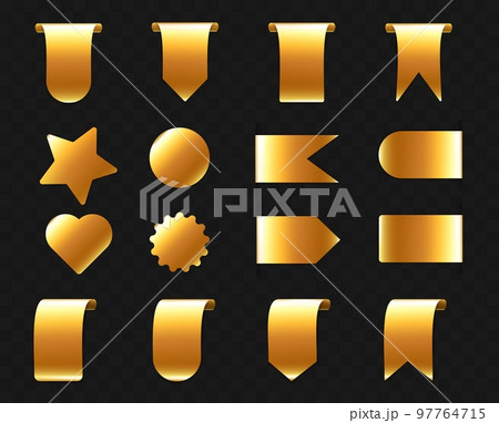 Realistic set of golden sale tags and labels png 97764715