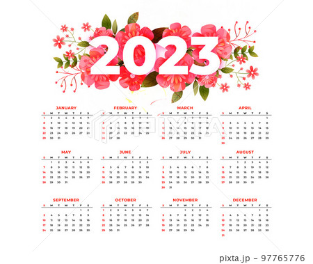 Decorative flowers 2022 calendar template for new year Decorative flowers 2022 calendar template for new year 97765776