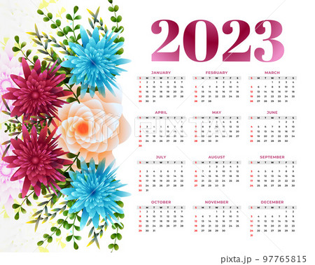 2023 new year calendar with flower decoration 97765815