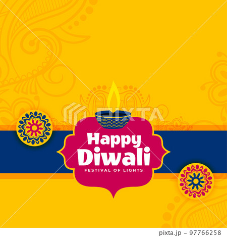 happy diwali banner background in flat yellow... - Stock Illustration  [97766258] - PIXTA