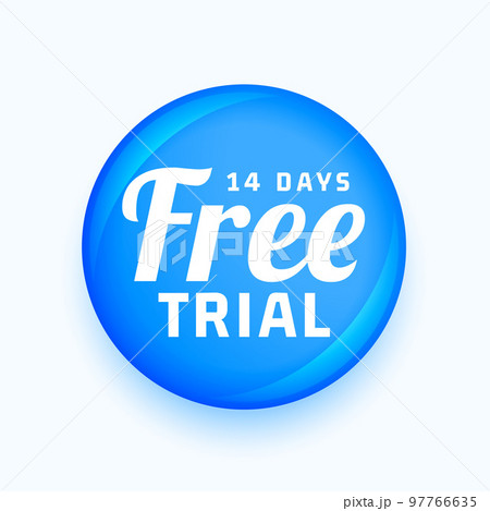 14 days free trial blue shiny button label 97766635