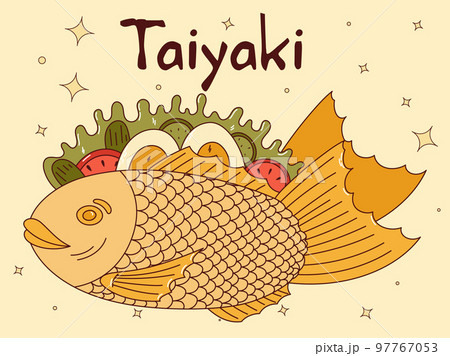 Traditional Japanese food. Asian Taiyaki. Fish-shaped sandwich. Vector illistration 97767053