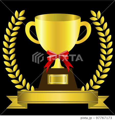 トロフィーと月桂樹。優勝カップ。勝者のイメージ。 97767173