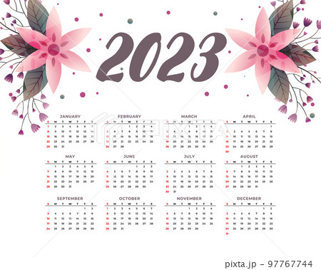 new year 2023 calendar template with floral decoration new year 2023 calendar template with floral decoration 97767744