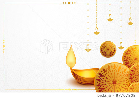 happy diwali banner with golden diya and text space 97767808