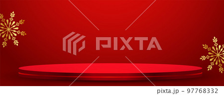 merry christmas red banner with 3d podium platformのイラスト素材 [97768332 ...