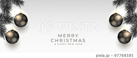 merry chrsitmas event banner with 3d bauble in hanging style 97768385
