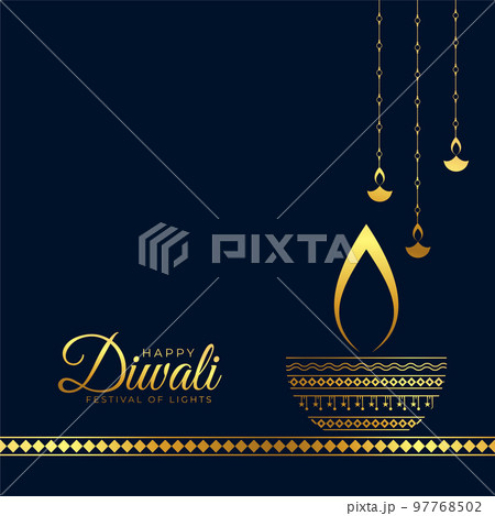 premium diwali greeting card banner with golden lantern and diya 97768502