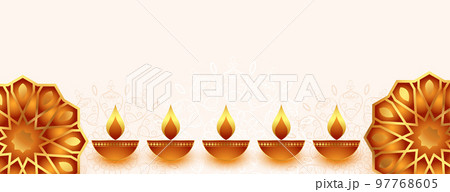 minimal style diwali banner with burning diya and floral design vector illustration minimal style diwali banner with burning diya and floral design vector illustration 97768605