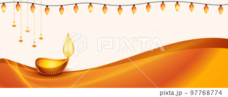 hindu festival banner with glowing diya and bunting lights vector illustration 97768774