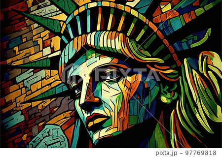 new york city statue of liberty painted by Picasso illustration generative ai 97769818