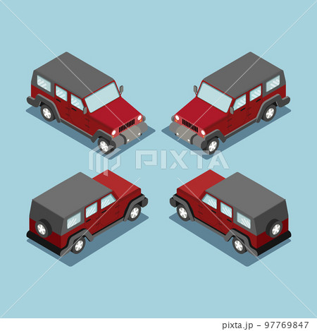 Isometric safari off road car . SUV red cross country vehicle. Isometric safari off road car . SUV red cross country vehicle. 97769847