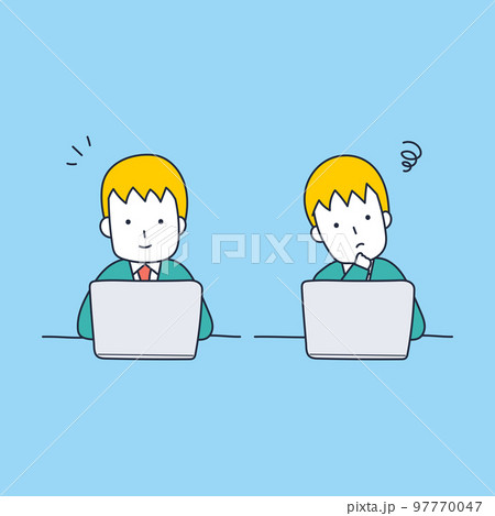 パソコンでお仕事をするビジネスマンのイラスト素材 97770047
