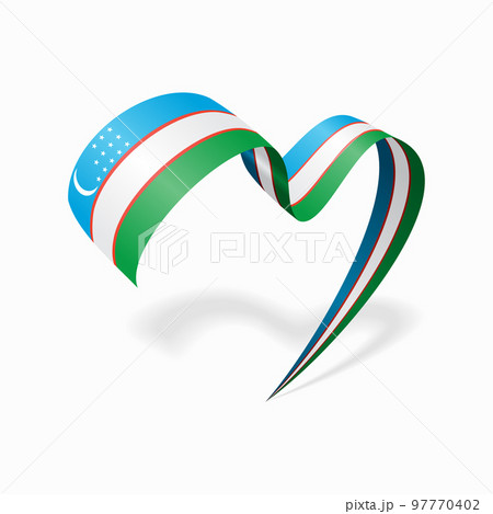 Uzbekistani flag heart-shaped wavy ribbon. Vector illustration. Uzbekistani flag heart-shaped wavy ribbon. Vector illustration. 97770402
