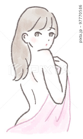 バスタオルを持った裸の女性のイラスト 97770586