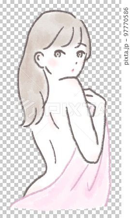 バスタオルを持った裸の女性のイラスト 97770586
