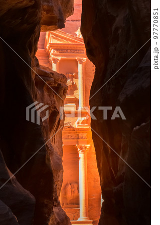 Petra, Jordan Siq, Treasury, Al Khazneh frame view Petra, Jordan Siq, Treasury, Al Khazneh frame view 97770851